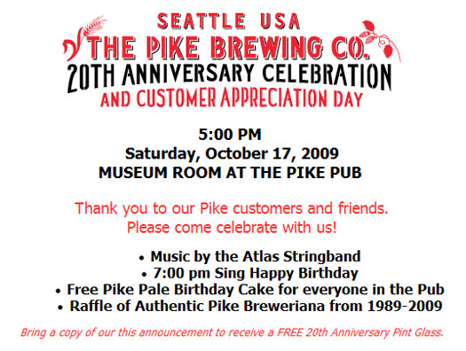 The Pike Brewing - 20th Anniversary flyer