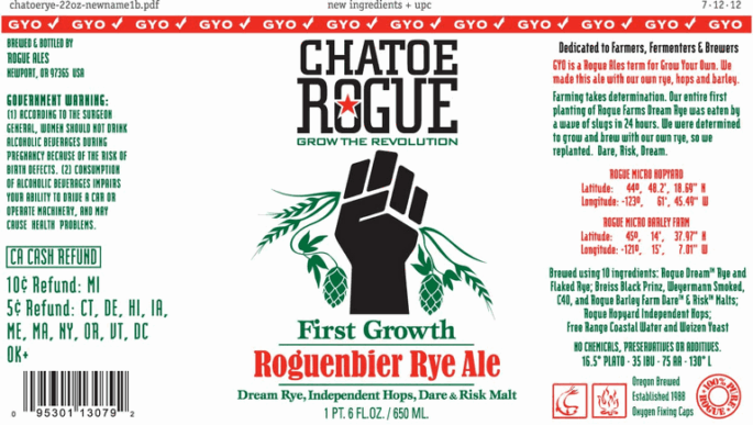 Rogue Chatoe Rogue Roguenbier Rye Ale