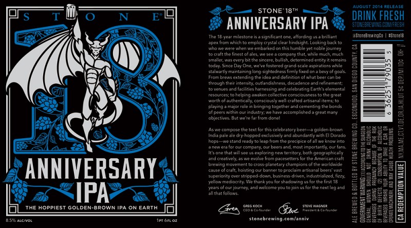 Stone Brewing Co. - 18th Anniversary IPA (label)