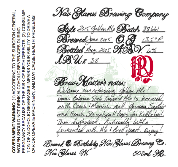 New Glarus Golden Ale 2015